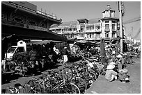 Bicycles parked near the Bin Tay market, district 6. Cholon, Ho Chi Minh City, Vietnam ( black and white)