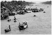 Heavy activity on the river. Can Tho, Vietnam ( black and white)