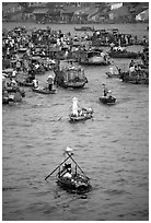 Boats at the Cai Rang floating market. Can Tho, Vietnam ( black and white)