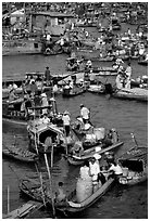Boats at the Cai Rang floating market, early morning. Can Tho, Vietnam ( black and white)