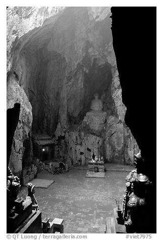 Troglodyte sanctuary in the Marble Mountains. Da Nang, Vietnam (black and white)