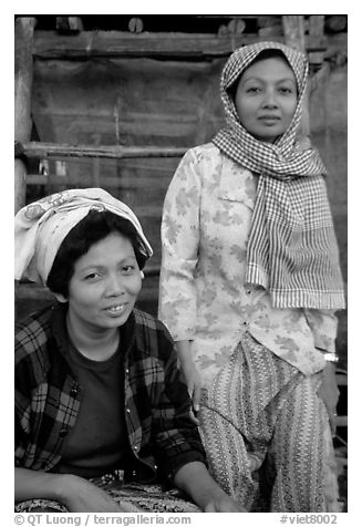 Muslem women from Cham minority village, near Chau Doc. Vietnam (black and white)