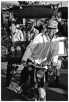 Xe loi driver and passengers. Chau Doc, Vietnam ( black and white)