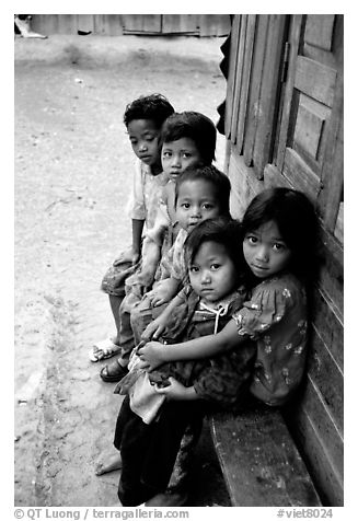 Children of minority village. Da Lat, Vietnam (black and white)