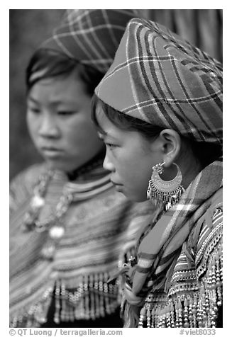 Black and White Picture/Photo: Young Flower Hmong women, Bac Ha. Vietnam
