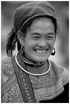 Flower Hmong woman in everyday ethnic dress,  Bac Ha. Vietnam (black and white)