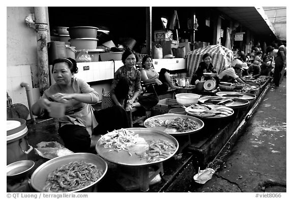 Fish vendors. Ho Chi Minh City, Vietnam (black and white)