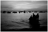 Fishing boat fleet at sunset. Vung Tau, Vietnam ( black and white)