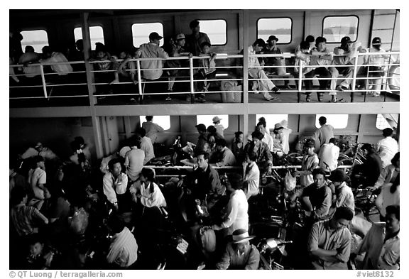 Inside a ferry on the Mekong river. My Tho, Vietnam (black and white)