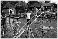 Bamboo bridge near Long Xuyen. Mekong Delta, Vietnam ( black and white)