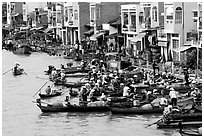 Busy waterfront at Phung Hiep. Can Tho, Vietnam ( black and white)