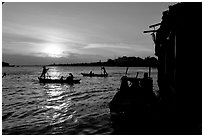 Sunrise on the Hau Gian river. Chau Doc, Vietnam ( black and white)