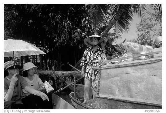 Buying groceries on the Phong Dien floating market. Can Tho, Vietnam (black and white)