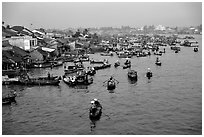 Cai Rang Floating market, early morning. Can Tho, Vietnam ( black and white)