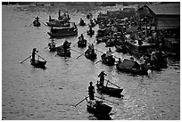 River activity at sunrise. Can Tho, Vietnam ( black and white)