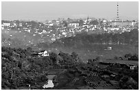 View of the town and hills. Da Lat, Vietnam ( black and white)