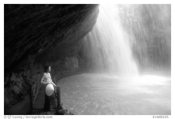 Enjoying the freshness of Cam Ly falls. Da Lat, Vietnam (black and white)