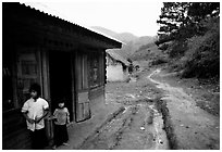 A minority village in the mountains. Da Lat, Vietnam (black and white)