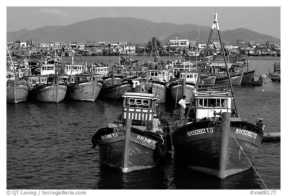 Colorfull fishing boats, Nha Trang. Vietnam (black and white)