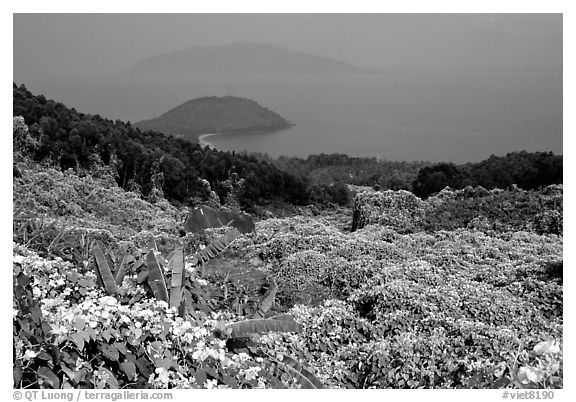 Hai Van (sea of clouds) pass marks the climatic limits of the South, between Da Nang and Hue. Vietnam (black and white)