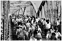 Rush hour on the Trang Tien bridge. The numbers of cars is insignificant compared to Ho Chi Minh city. Hue, Vietnam ( black and white)