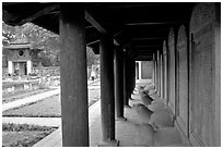 Stone Tablets engraved with laureate mandarin names,  Temple of Literature.. Hanoi, Vietnam (black and white)