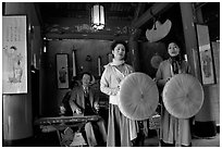 Traditional musicians and singers, Temple of Literature. Hanoi, Vietnam ( black and white)