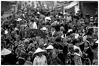 Colorful crowd at the sunday market. Bac Ha, Vietnam (black and white)