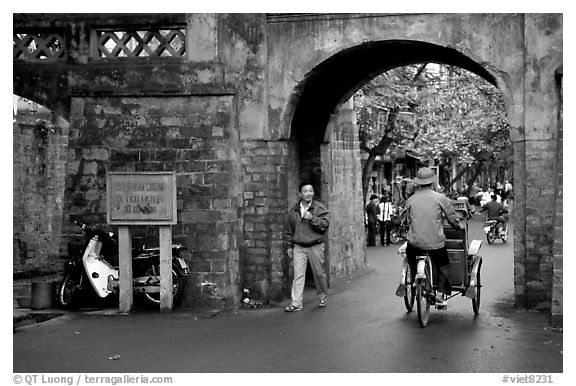 Gates of the old city. Hanoi, Vietnam (black and white)