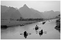 Journey along the river during the festival. Perfume Pagoda, Vietnam (black and white)