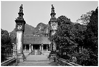 Hoa Lu, medieval site of the early kingdom of Vietnam. Ninh Binh,  Vietnam ( black and white)