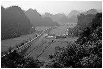 The Karstic landscape of Hoa Lu. Ninh Binh,  Vietnam ( black and white)