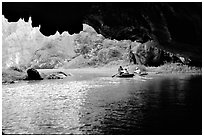 One of the three river underground passages of Tam Coc. Ninh Binh,  Vietnam ( black and white)
