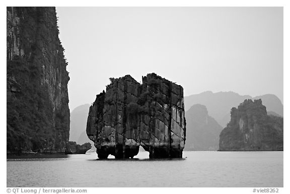 Rock formation standing among the islands. Halong Bay, Vietnam