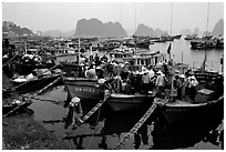 Harbor in Hong Gai. Halong Bay, Vietnam (black and white)