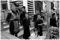 Hmong people at the market. The Hmong constitue the largest hill tribe (ethnic minority). Sapa, Vietnam ( black and white)