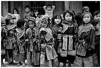 School kids in colorfull everyday dress. Bac Ha, Vietnam ( black and white)