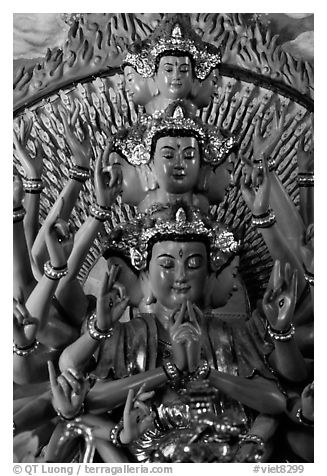 Detail of a buddhist sculpture with many heads. Ha Tien, Vietnam