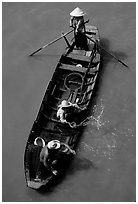 Small boat seen from above. Can Tho, Vietnam ( black and white)