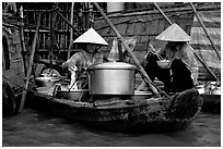 Boat-based food vendors. Can Tho, Vietnam ( black and white)
