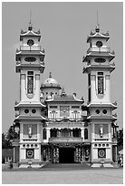Facade of the Great Caodai Temple. Tay Ninh, Vietnam ( black and white)
