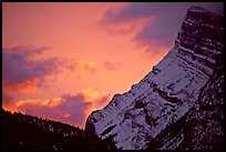 Sunrise and craggy mountain. Banff National Park, Canadian Rockies, Alberta, Canada