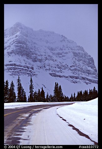 Icefields Parkway partly covered by snow. Banff National Park, Canadian Rockies, Alberta, Canada