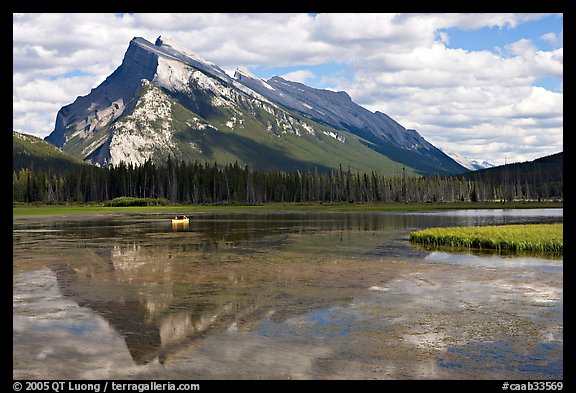 Mt Rundle reflected in first Vermillion lake, afternoon. Banff National Park, Canadian Rockies, Alberta, Canada