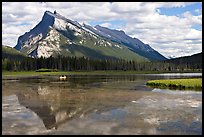 Mt Rundle reflected in first Vermillion lake, afternoon. Banff National Park, Canadian Rockies, Alberta, Canada (color)