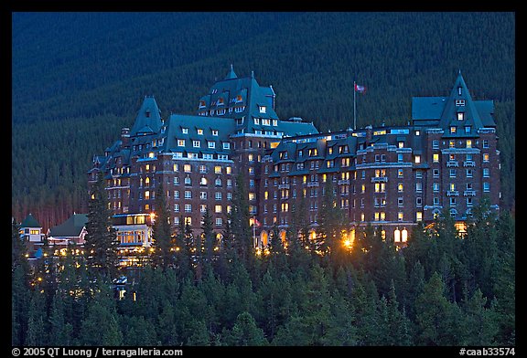 Banff Springs Hotel at dusk. Banff National Park, Canadian Rockies, Alberta, Canada