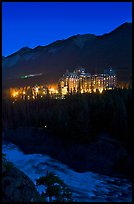 Banff Springs Hotel and Bow River from Surprise Point at night. Banff National Park, Canadian Rockies, Alberta, Canada ( color)