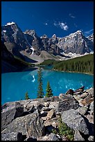 Moraine Lake from the Rockpile, mid-morning. Banff National Park, Canadian Rockies, Alberta, Canada ( color)