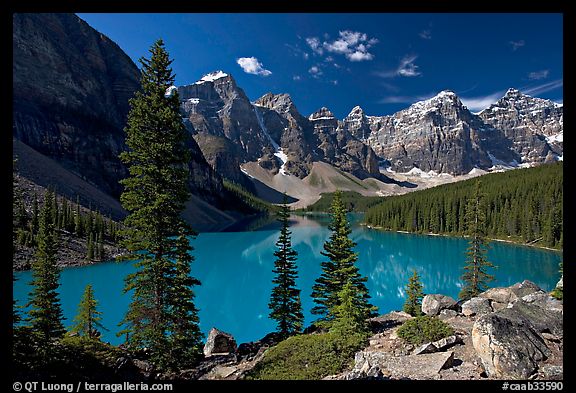 Moraine Lake and Wenkchemna Mountains , mid-morning. Banff National Park, Canadian Rockies, Alberta, Canada (color)