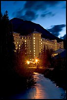 Chateau Lake Louise and stream at night. Banff National Park, Canadian Rockies, Alberta, Canada ( color)